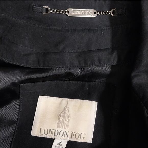 LONDON FOG! RICH BLACK MEGA DETAILED CLASSIC TRENCH COAT, OVERCOAT! SZ 12R - Picture 12 of 15